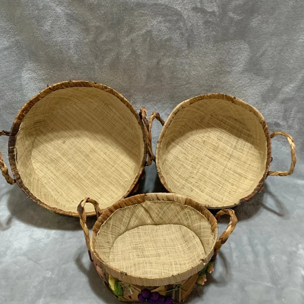 Woven Baskets Set of 3 Fruit Veggie Decor‎ Raffia Farmhouse Countrycore Vintage